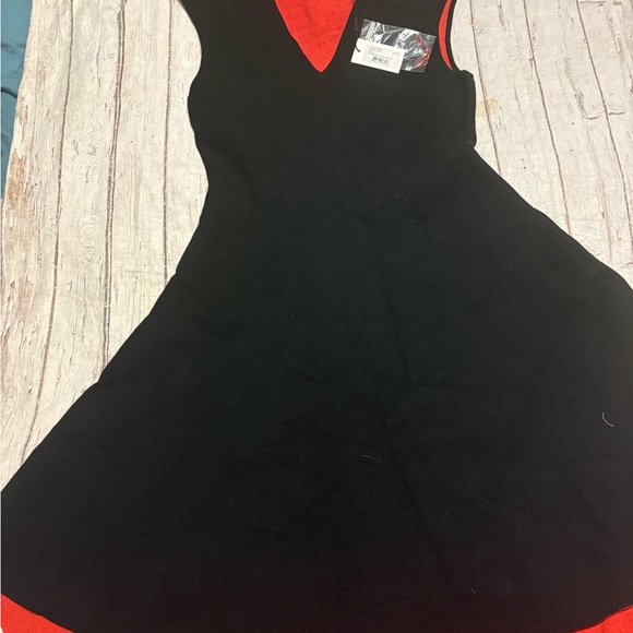 NWT MILLY stretchy v-neck reversible hi-lo l dress in red/black L - Picture 3 of 5